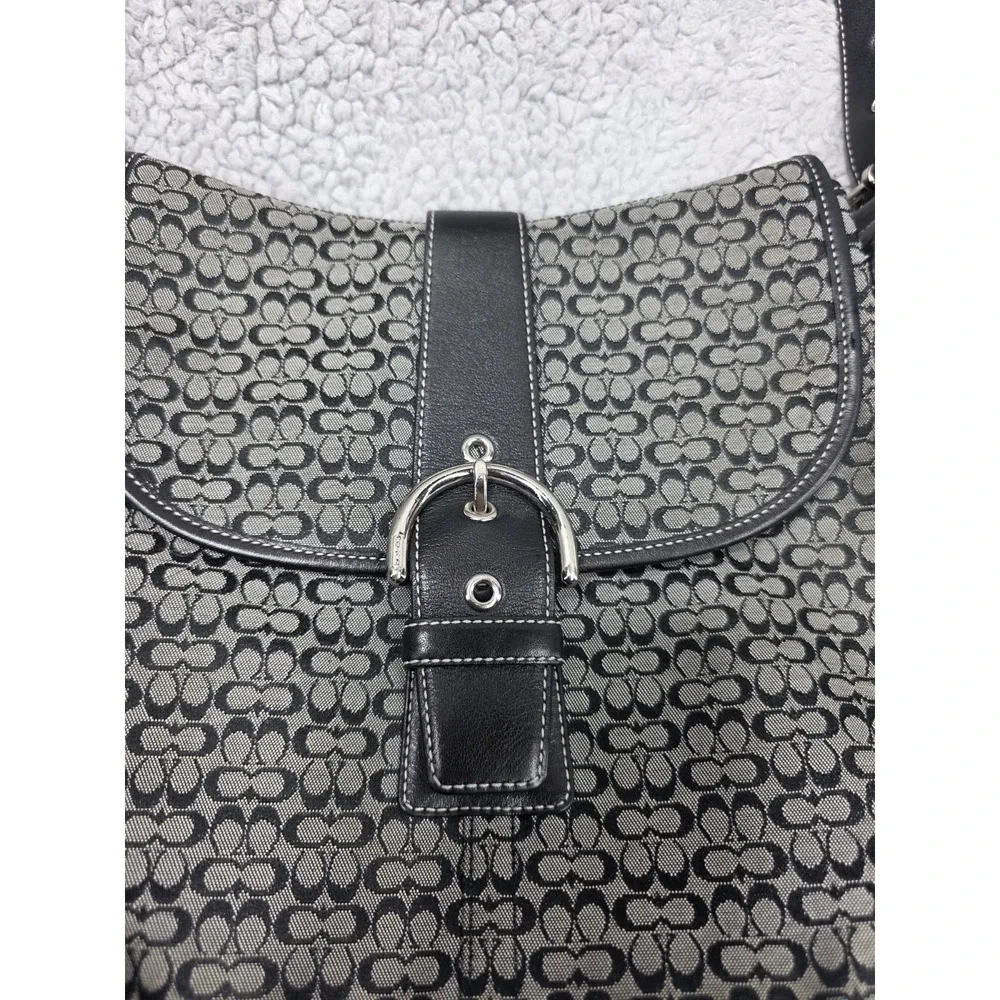 Coach K3M 6376 Black Signature Canvas Leather Adjustable Shoulder Bag‎